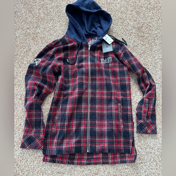 NWT RawGear Men’s Small Plaid Flannel Zip Up Hoodie Jacket - Picture 1 of 3